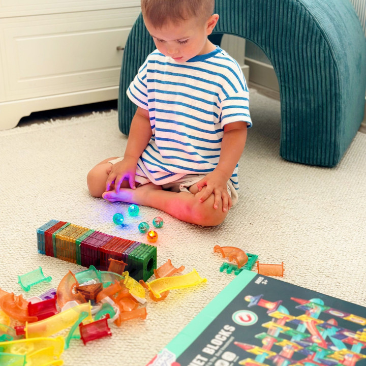 WOOPIE Klocki Magnetyczne Konstrukcyjne 3D Zestaw Edukacyjny Tor Kulko