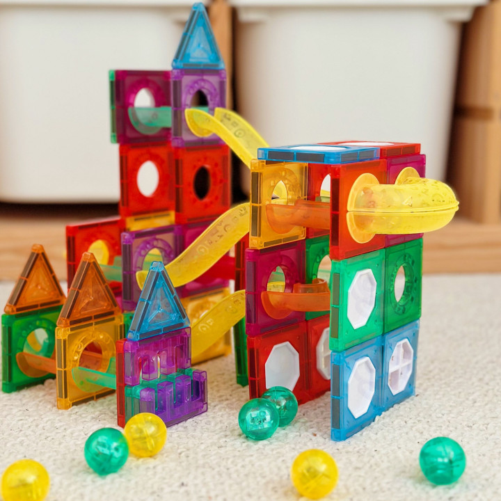 WOOPIE Klocki Magnetyczne Konstrukcyjne 3D Zestaw Edukacyjny Tor Kulko