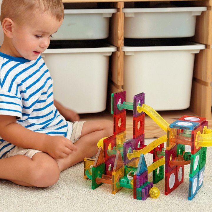 WOOPIE Klocki Magnetyczne Konstrukcyjne 3D Zestaw Edukacyjny Tor Kulko