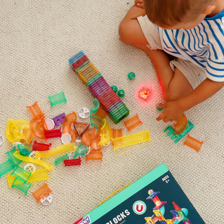 WOOPIE Klocki Magnetyczne Konstrukcyjne 3D Zestaw Edukacyjny Tor Kulko