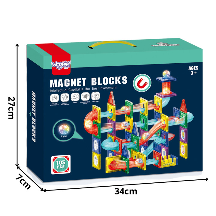 WOOPIE Klocki Magnetyczne Konstrukcyjne 3D Zestaw Edukacyjny Tor Kulko