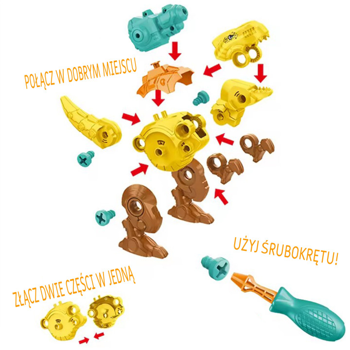 WOOPIE Zestaw Dinozaury do Skręcania 3 szt. Zestaw Konstrukcyjny w Pud