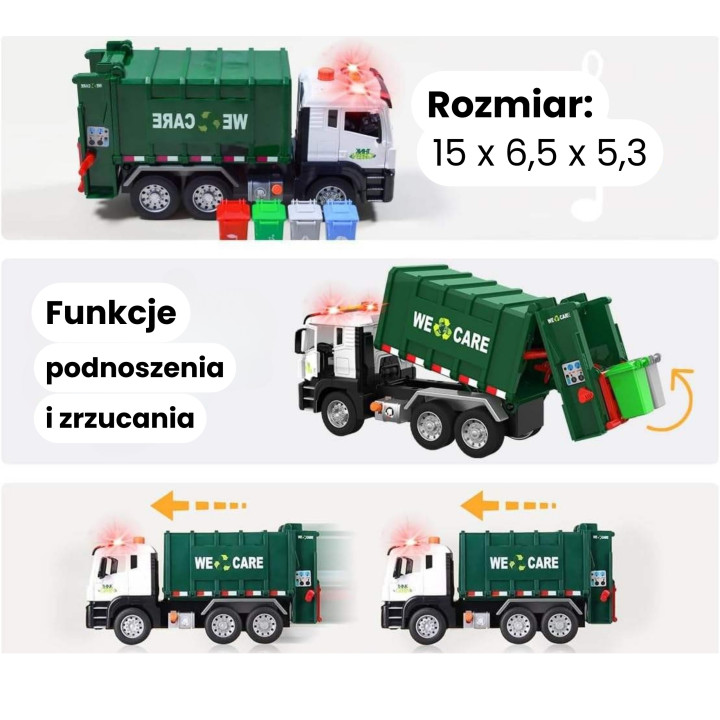 WOOPIE Śmieciarka Ciężarówka Segregacja Śmieci - skala 1:10