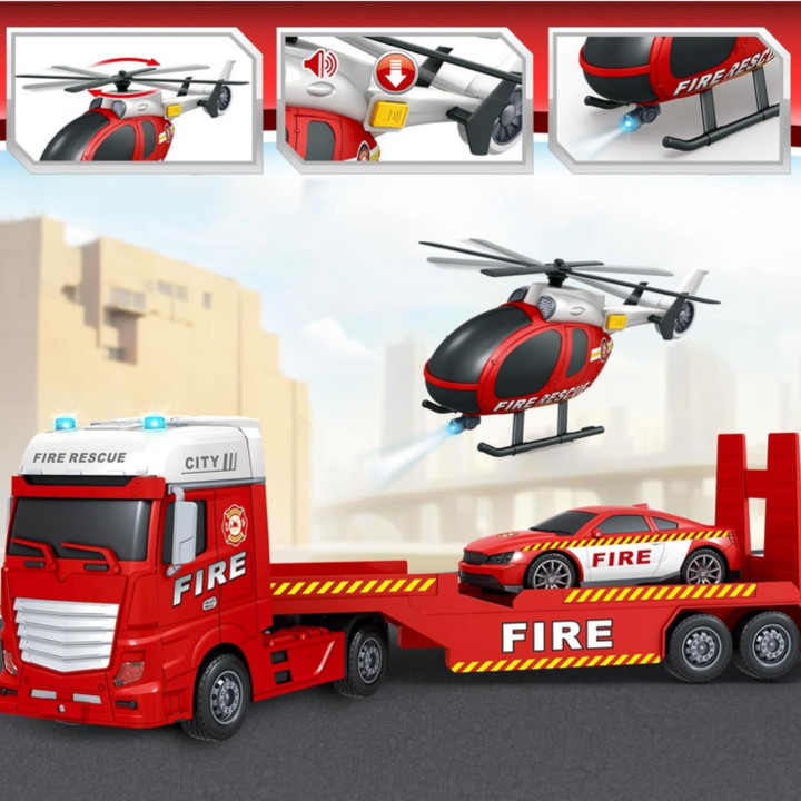 WOOPIE Zestaw Pojazdów Laweta Strażacka Helikopter Samochód Dźwięk Świ