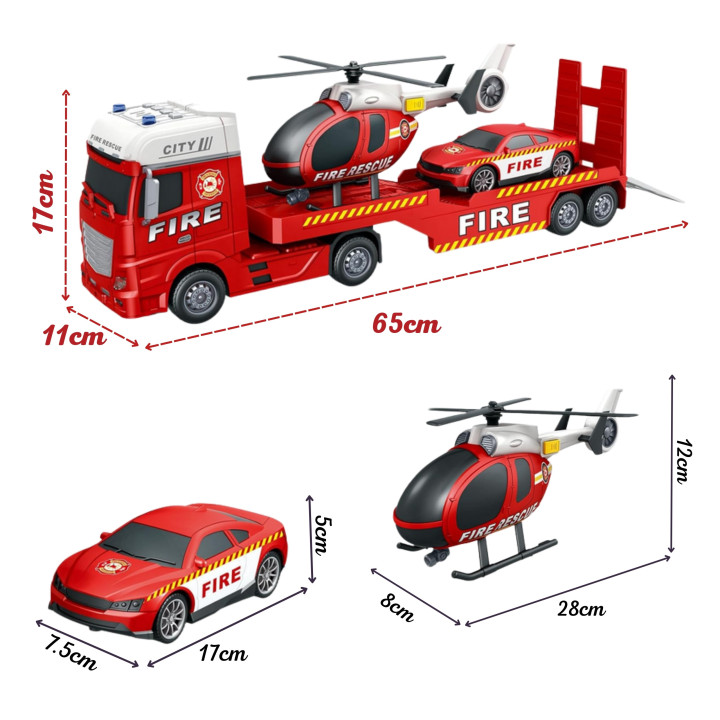 WOOPIE Zestaw Pojazdów Laweta Strażacka Helikopter Samochód Dźwięk Świ
