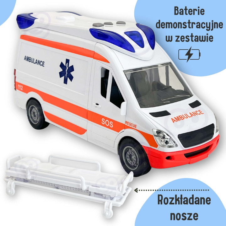 WOOPIE Pogotowie Karetka Ambulans Nosze w Zestawie + Sygnały Dźwiękowe
