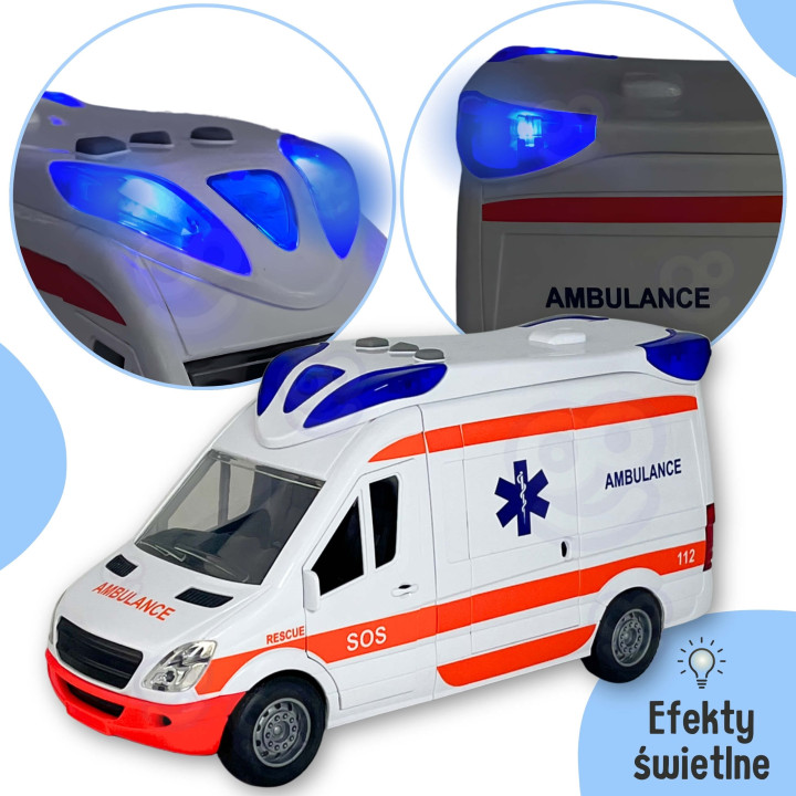 WOOPIE Pogotowie Karetka Ambulans Nosze w Zestawie + Sygnały Dźwiękowe