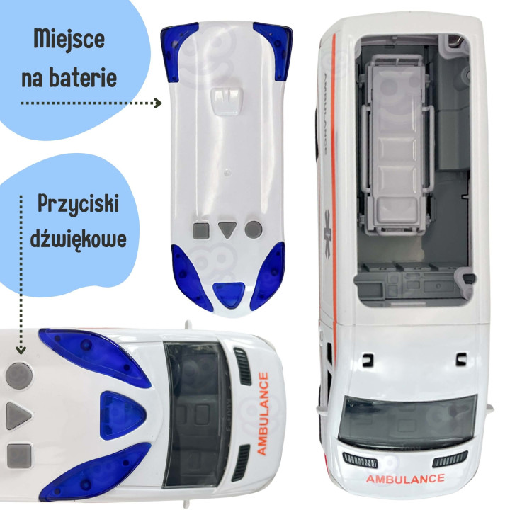 WOOPIE Pogotowie Karetka Ambulans Nosze w Zestawie + Sygnały Dźwiękowe