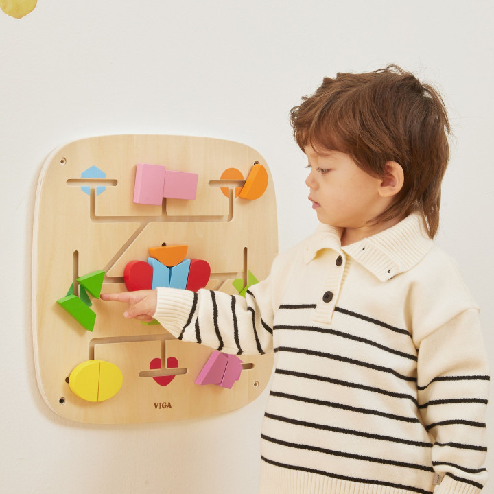 Viga Drewniana Tablica Manipulacyjna Ścienna Kształty Montessori Eduka