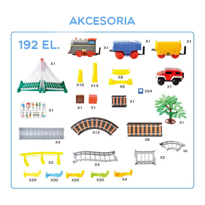 WOOPIE Kolejka Elektryczna Tor Wyścigowy 2w1 Pociąg Wiadukt Auto XXL 1