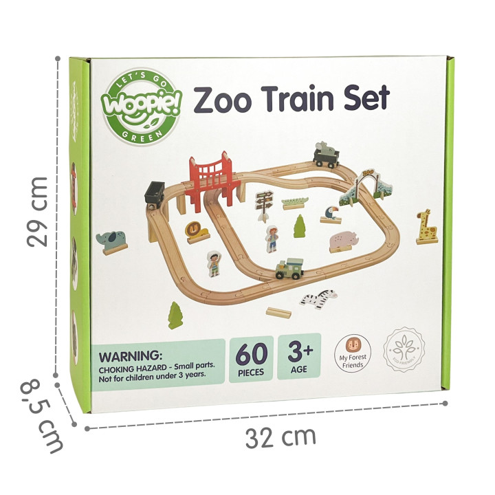 WOOPIE GREEN Drewniana Kolejka ZOO Zestaw XL Pociąg na Magnes Tor 60 e