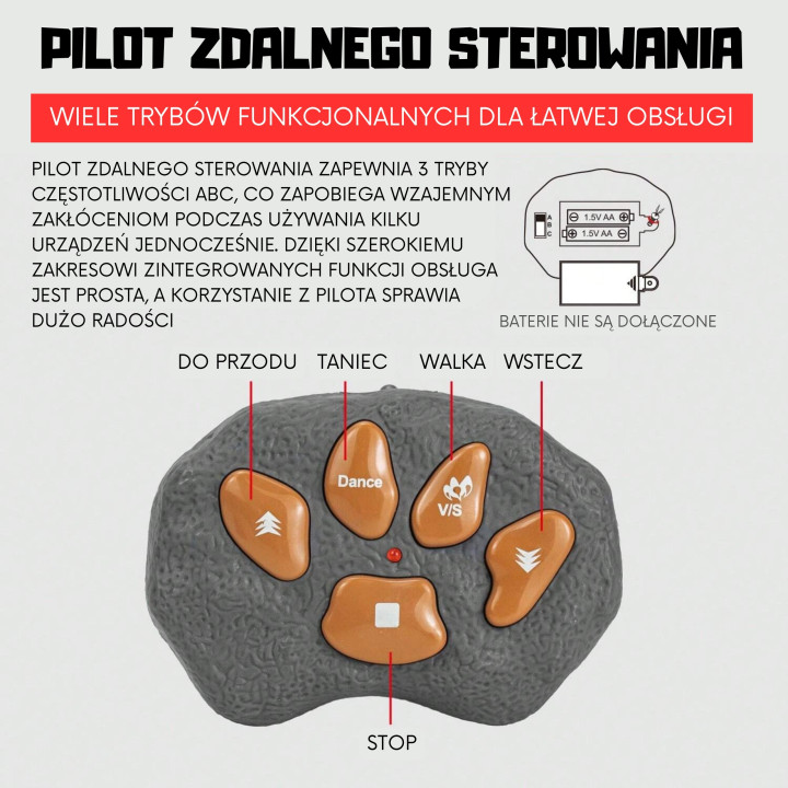 Woopie Dinozaur Zdalnie Sterowany RC Stegozaur Światło Dźwięk