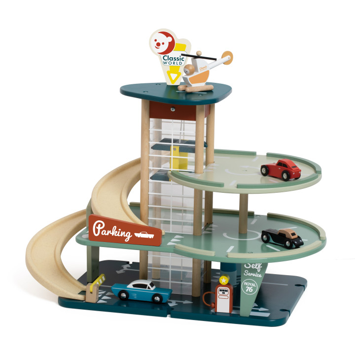 CLASSIC WORLD Wielopoziomowy Parking Auta Helikopter Dystybutor Myjnia