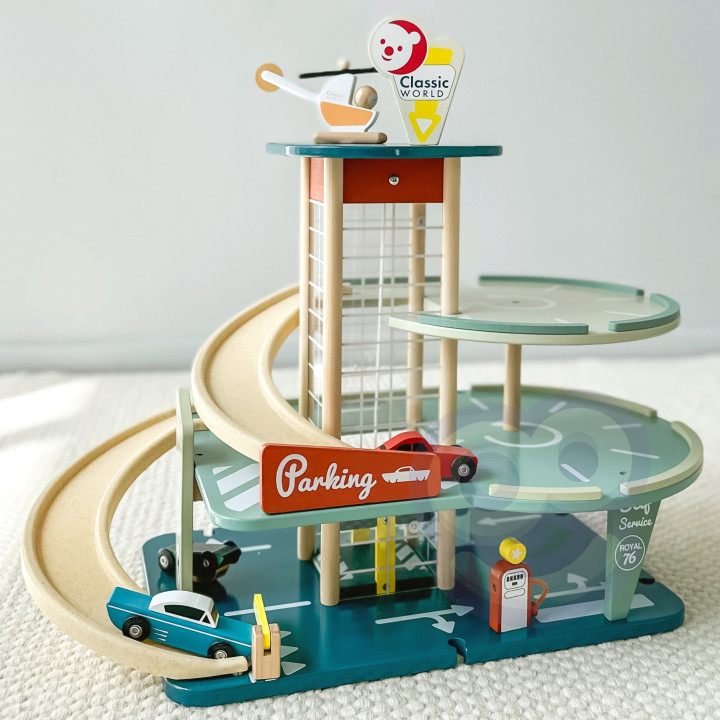 CLASSIC WORLD Wielopoziomowy Parking Auta Helikopter Dystybutor Myjnia