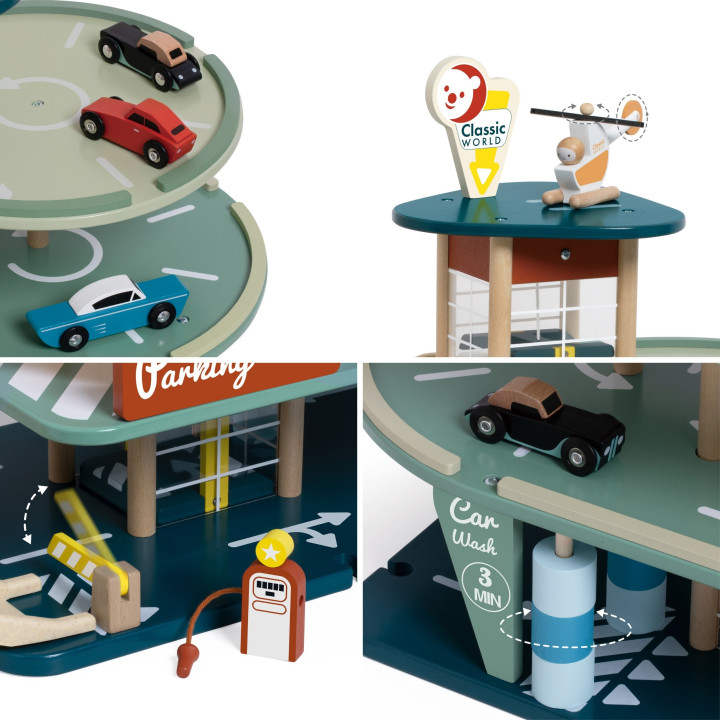 CLASSIC WORLD Wielopoziomowy Parking Auta Helikopter Dystybutor Myjnia