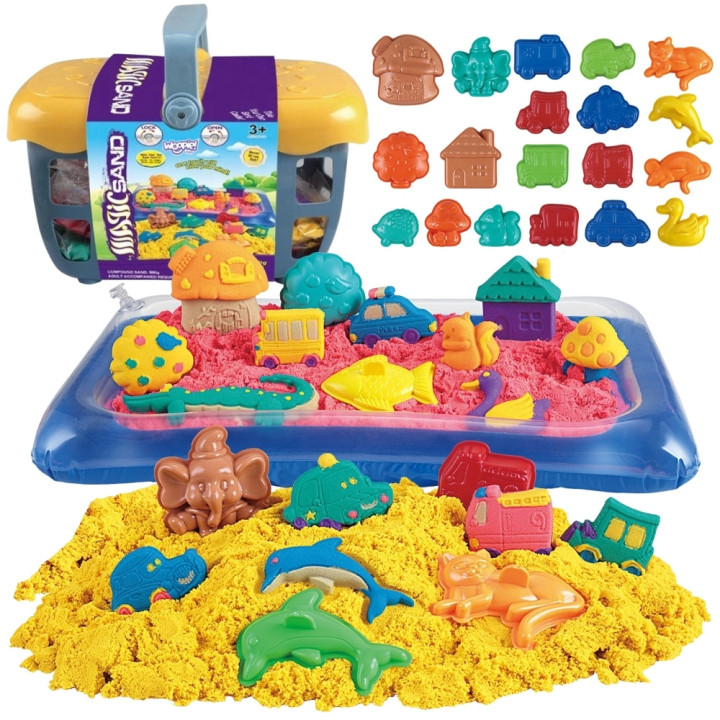 WOOPIE Piasek Kinetyczny 0,8 kg Zestaw w Koszyku z Foremkami + /