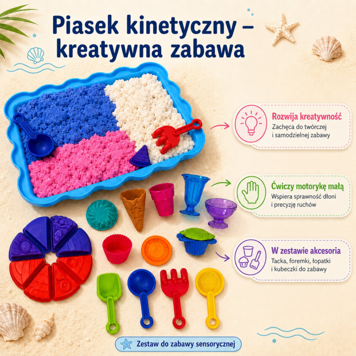 WOOPIE Piasek Kinetyczny Zestaw Lodziarnia Desery 24el