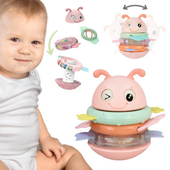 WOOPIE Baby Wańka Wstańka Zabawka Sensoryczna 2w1 Grzechotka Gryzak Ró