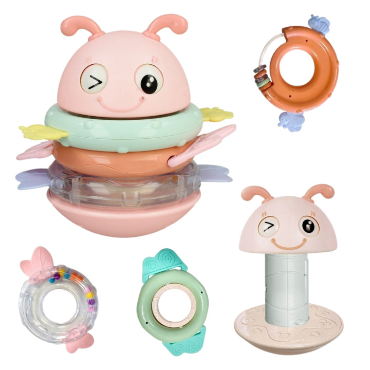 WOOPIE Baby Wańka Wstańka Zabawka Sensoryczna 2w1 Grzechotka Gryzak Ró