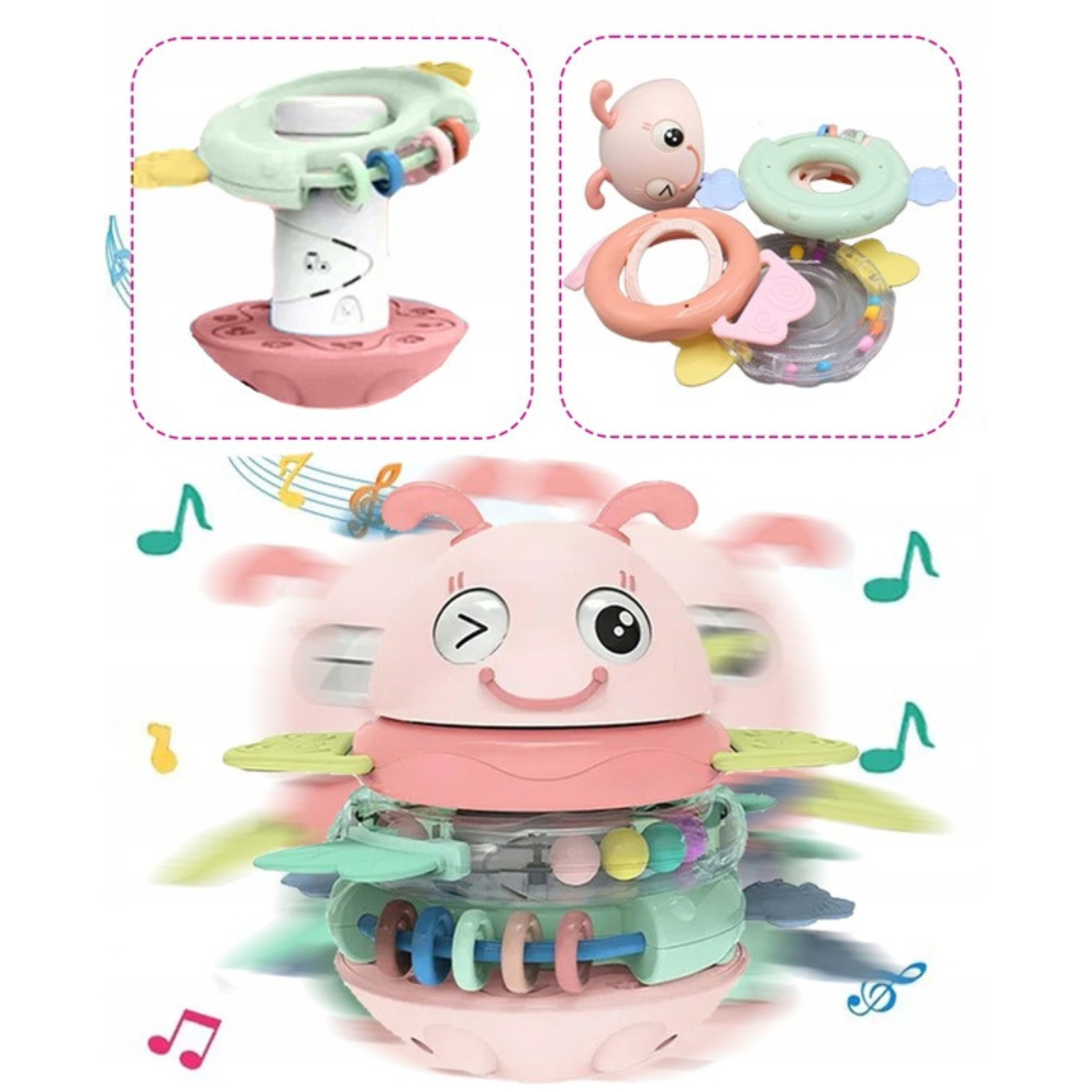 WOOPIE Baby Wańka Wstańka Zabawka Sensoryczna 2w1 Grzechotka Gryzak Ró