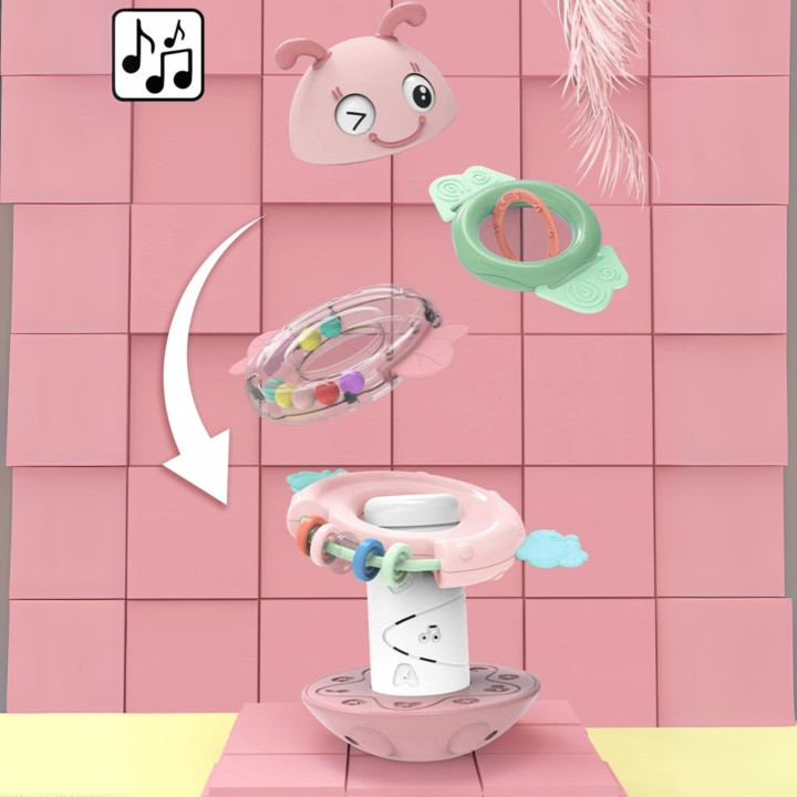 WOOPIE Baby Wańka Wstańka Zabawka Sensoryczna 2w1 Grzechotka Gryzak Ró