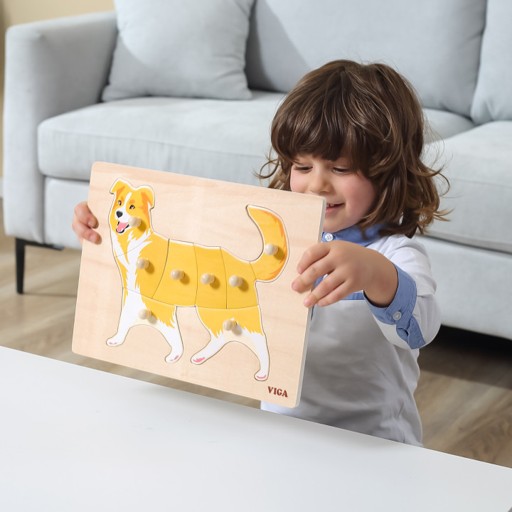 VIGA Zestaw Puzzle Drewniane 12 Układanek Zwierzątka Montessori + Stoj