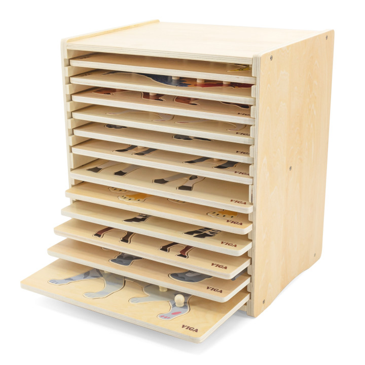 VIGA Zestaw Puzzle Drewniane 12 Układanek Zwierzątka Montessori + Stoj