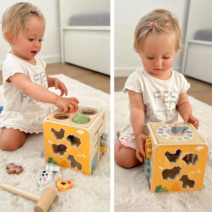 TOOKY TOY Drewniana Wiosenna Kostka Edukacyjna 5w1