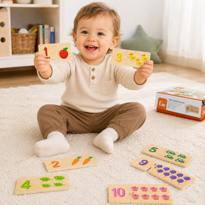 VIGA Zestaw Drewniane Puzzle Dopasuj Liczby Układanka Montessori