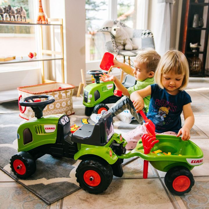 FALK Traktorek Baby Claas Zielony z Przyczepką + akc. od 1-3 lat