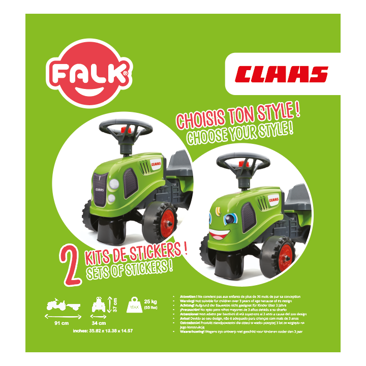 FALK Traktorek Baby Claas Zielony z Przyczepką + akc. od 1-3 lat