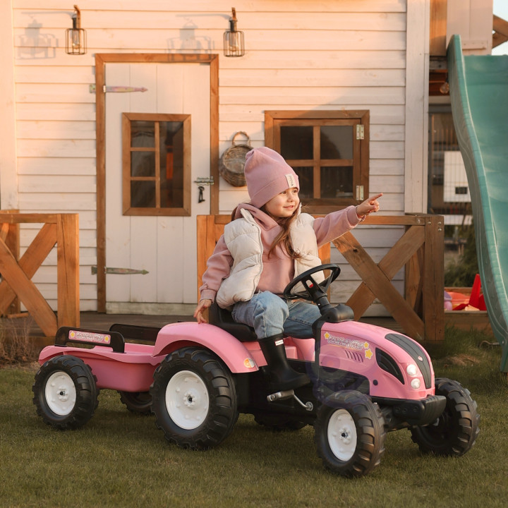 FALK Traktor Country Star Różowy na Pedały + Przyczepka i Klakson 2-5L