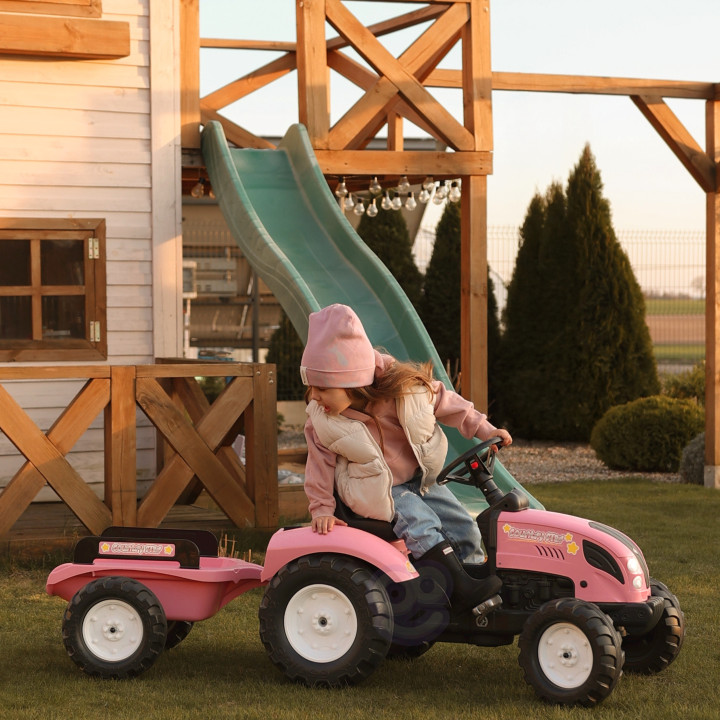FALK Traktor Country Star Różowy na Pedały + Przyczepka i Klakson 2-5L
