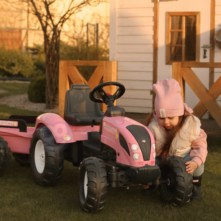 FALK Traktor Country Star Różowy na Pedały + Przyczepka i Klakson 2-5L