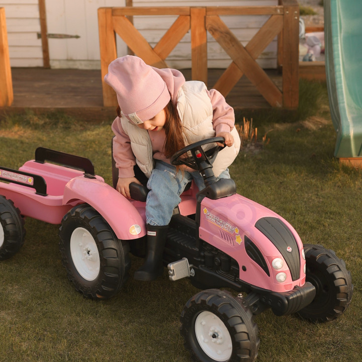 FALK Traktor Country Star Różowy na Pedały + Przyczepka i Klakson 2-5L