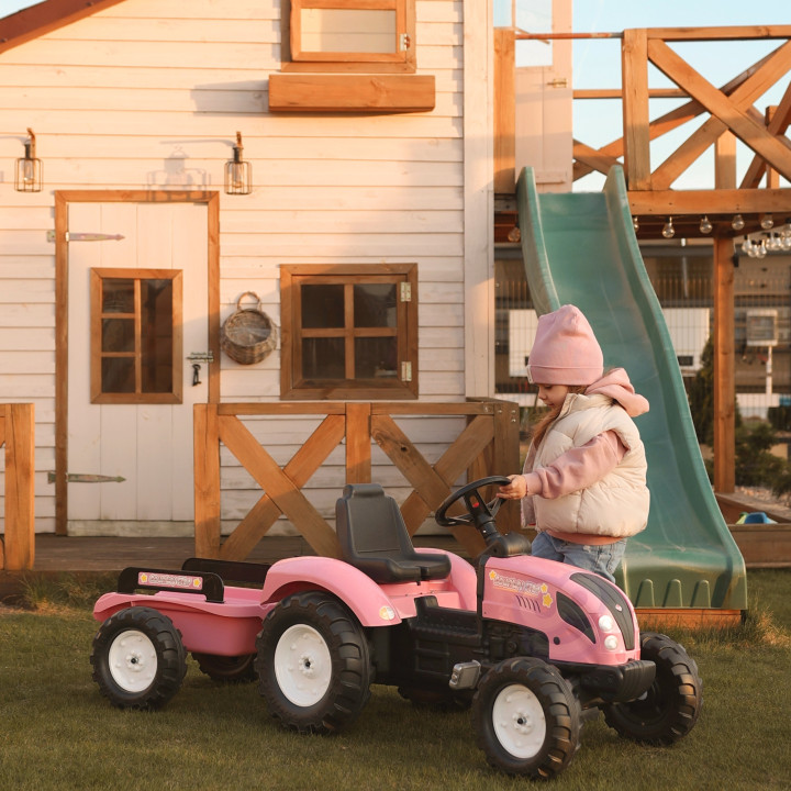 FALK Traktor Country Star Różowy na Pedały + Przyczepka i Klakson 2-5L