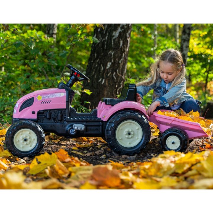 FALK Traktor Country Star Różowy na Pedały + Przyczepka i Klakson 2-5L