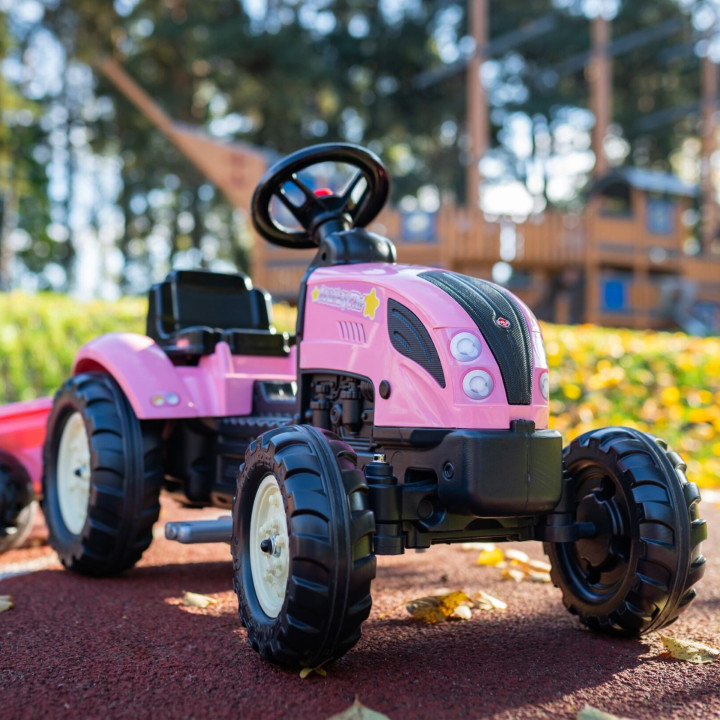 FALK Traktor Country Star Różowy na Pedały + Przyczepka i Klakson 2-5L