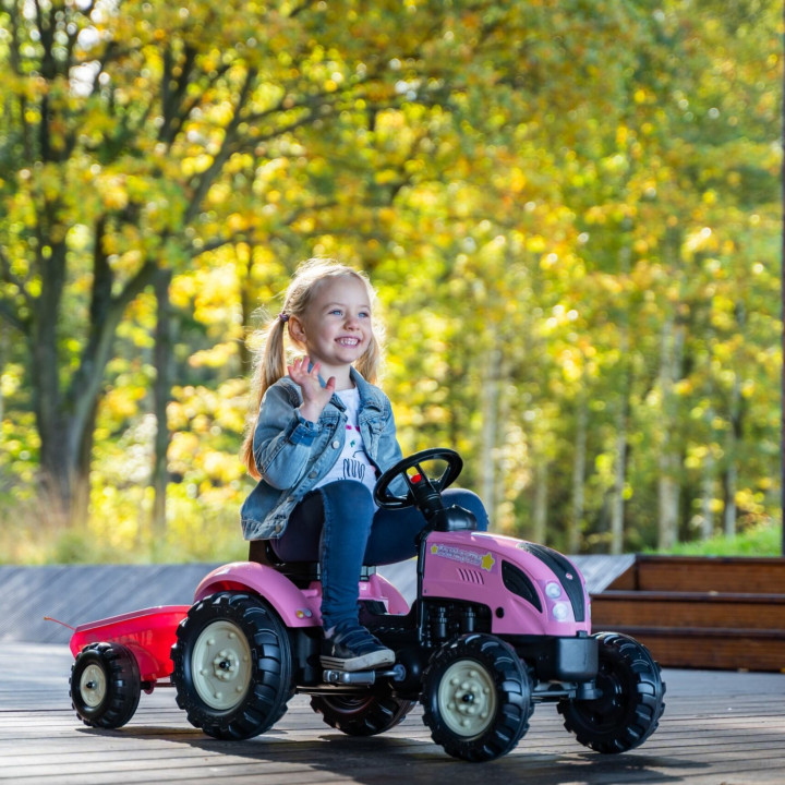 FALK Traktor Country Star Różowy na Pedały + Przyczepka i Klakson 2-5L