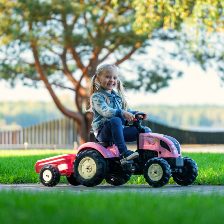 FALK Traktor Country Star Różowy na Pedały + Przyczepka i Klakson 2-5L
