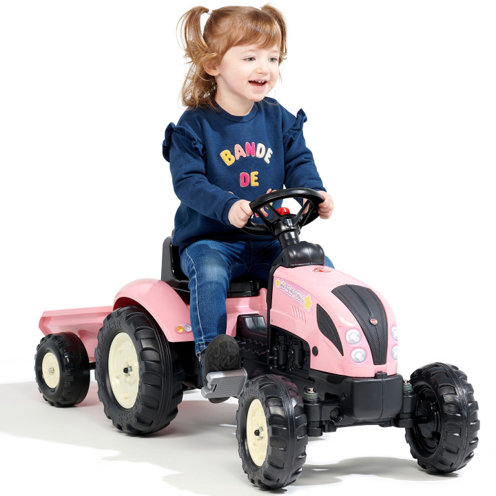 FALK Traktor Country Star Różowy na Pedały + Przyczepka i Klakson 2-5L