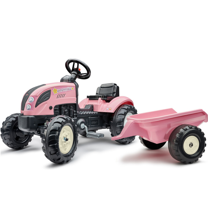 FALK Traktor Country Star Różowy na Pedały + Przyczepka i Klakson 2-5L