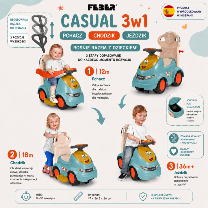 FEBER Jeździk Pchacz Bujak CASUAL PUSH N’GO Wielofunkcyjny 5w1