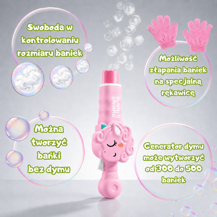 WOOPIE Magiczny Pistolet Na Bańki z Dymem Maszynka Do Baniek Jednoroże