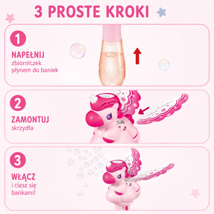 WOOPIE Maszynka do Baniek Jednorożec Pistolet Automat Bańki Mydlane Ró