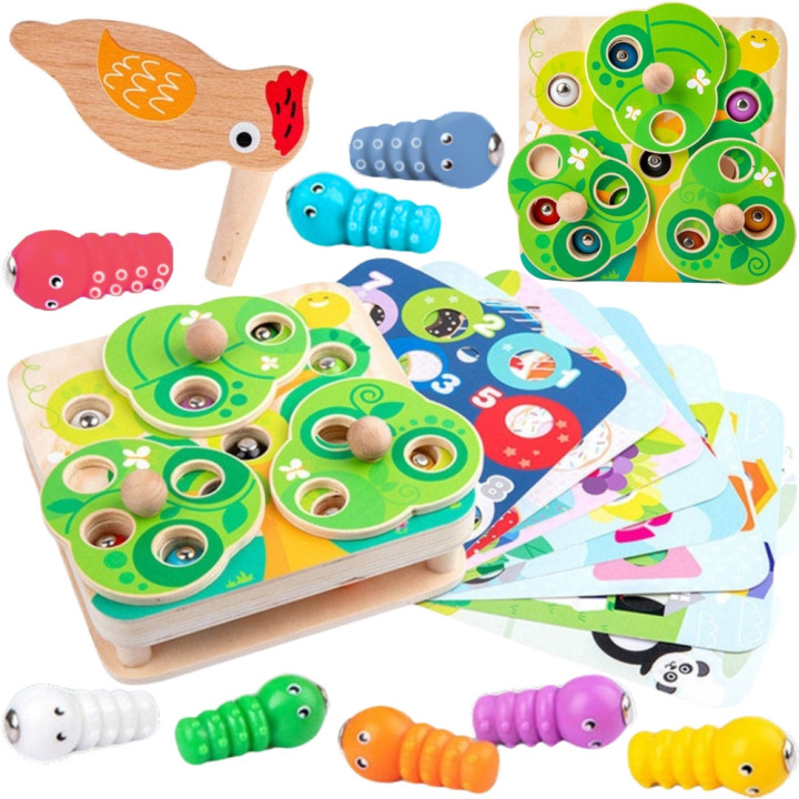 TOOKY TOY Drewniana Gra Zręcznościowa 2w1 Wyciągnij Robaczki dla Dziec