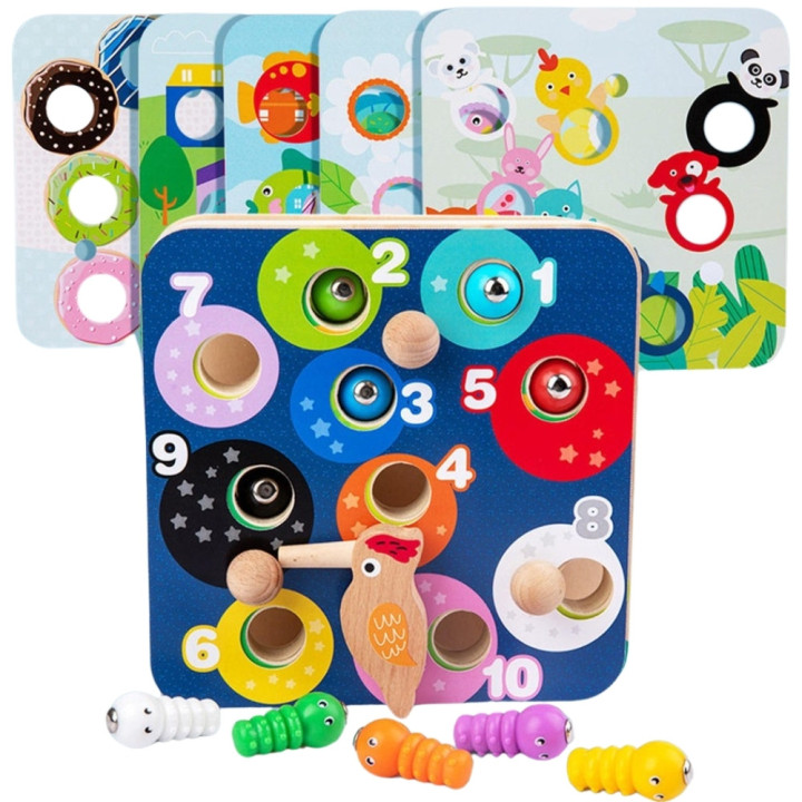 TOOKY TOY Drewniana Gra Zręcznościowa 2w1 Wyciągnij Robaczki dla Dziec