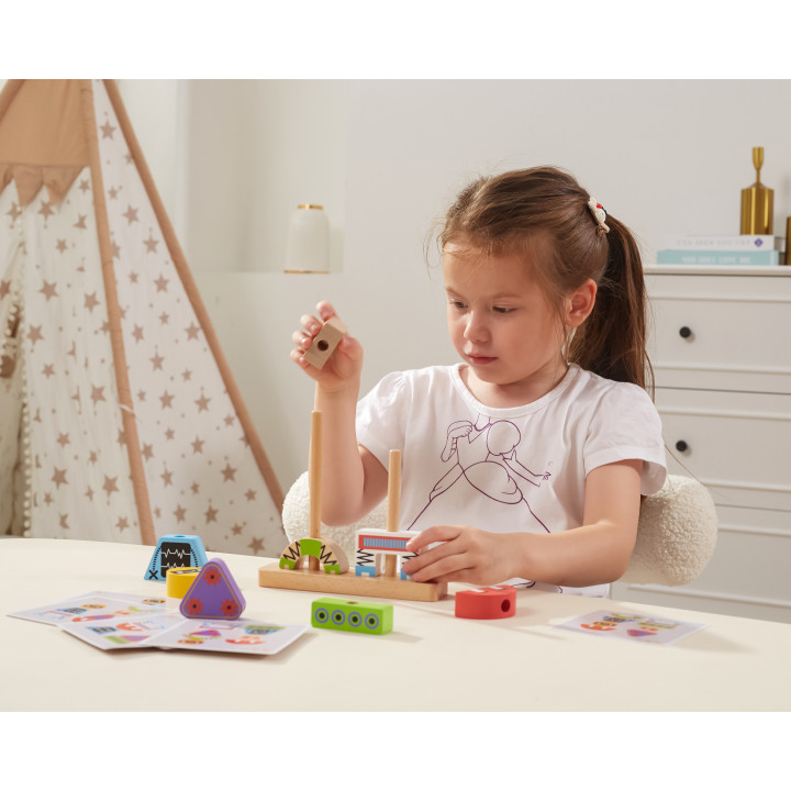 VIGA Drewniana Układanka Montessori Roboty Piramidka Klocki Edukacyjne