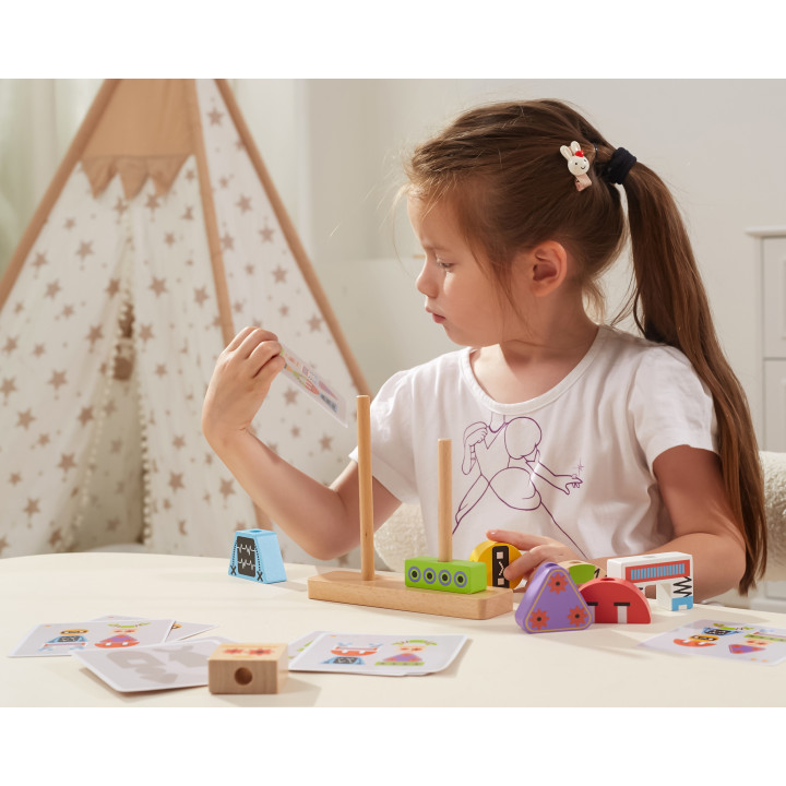 VIGA Drewniana Układanka Montessori Roboty Piramidka Klocki Edukacyjne