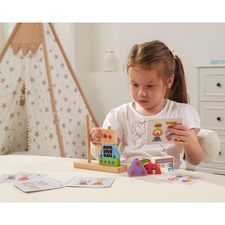 VIGA Drewniana Układanka Montessori Roboty Piramidka Klocki Edukacyjne